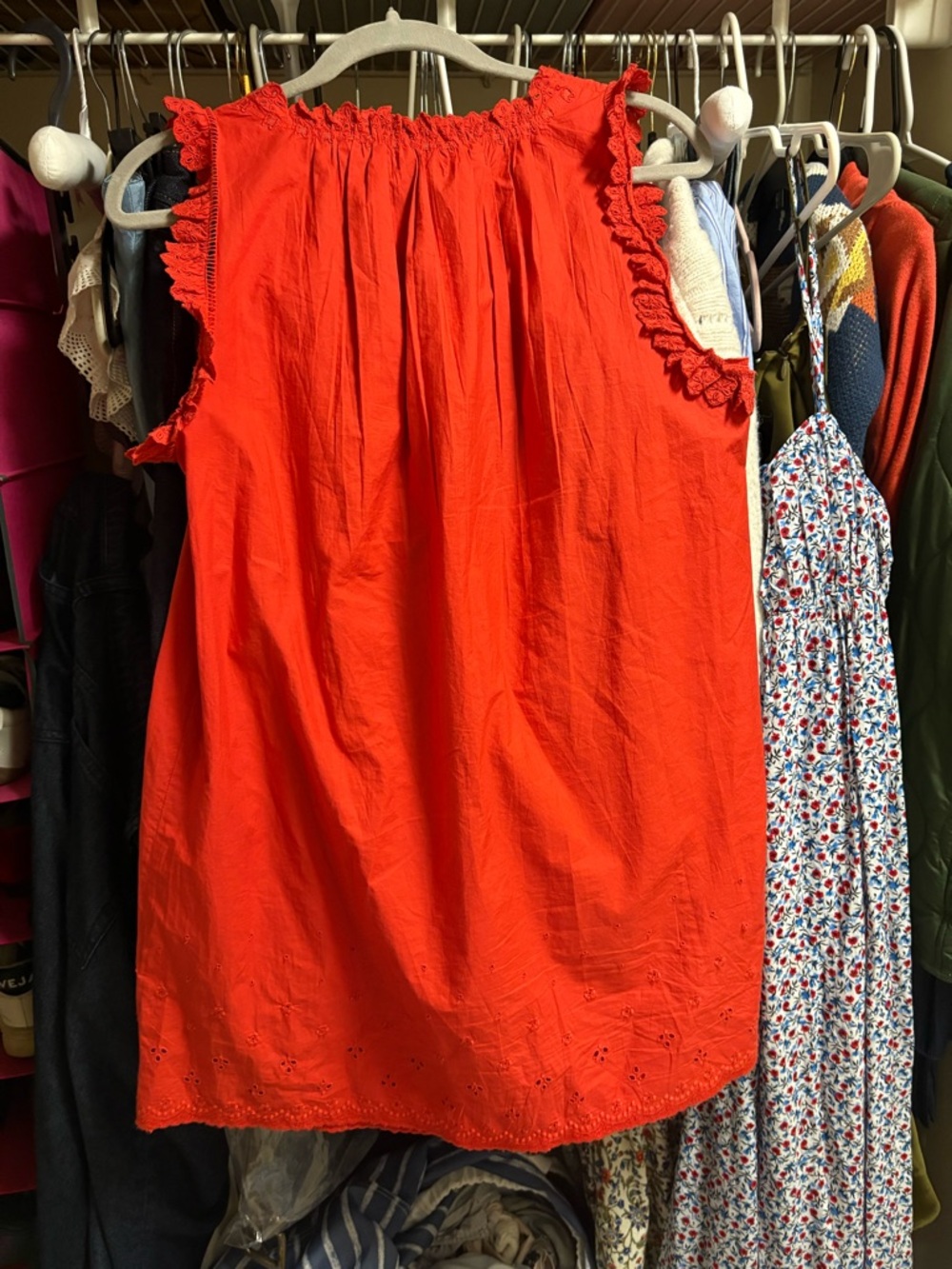 Doen Bright Orange Ruffle-Trim Button-Front Chemise - Picture 5 of 5